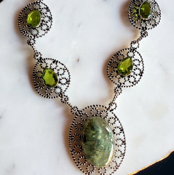 New Moss Agate & Peridot Silver Necklace. - Picture 2 of 16